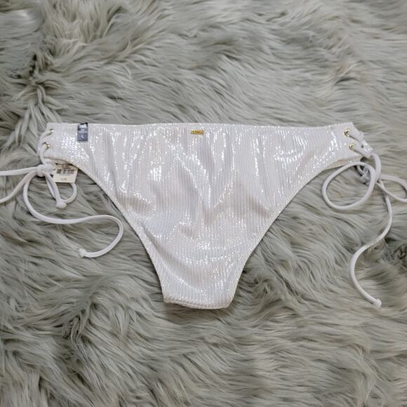 PINK Victoria's Secret NWT Women's Swim Mini Cheekster White Shimmer Size L - Picture 4 of 6